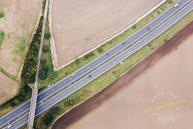 aerial-view-of-uk-motorway-in-rural-area-for-how-to-clean-engine-bay-article