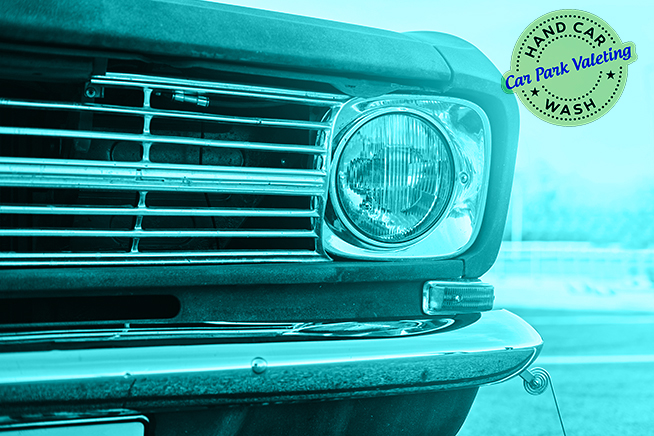 image of old classic car with clean headlights for cpv car wash